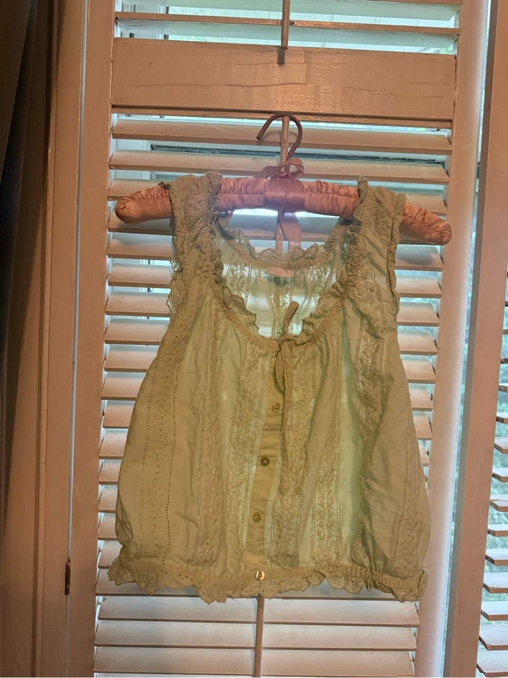 Kimchi Blue Light Green Eyelet Ruffled Sleeveless Blouse